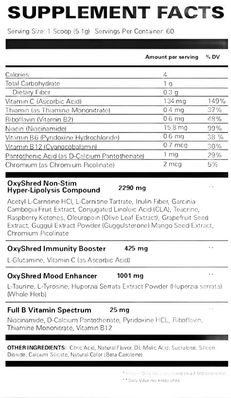 Oxyshred Non Stim INFO Panel