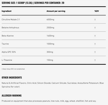 Load image into Gallery viewer, The Curse! Non-Stim PUMP Pre Workout Supplement INFO Panel