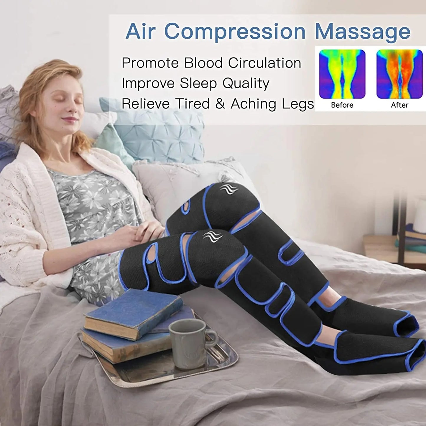 Foot air pressure leg massager promotes blood circulation, body massager, muscle relaxation, lymphatic drainage device 360°

