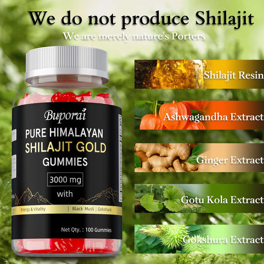 Pure Himalayan Shilajit Gold Gummies - Improve Athletic Performance, Reduces Fatigue, Endurance and Memory, Promote Brain Health
