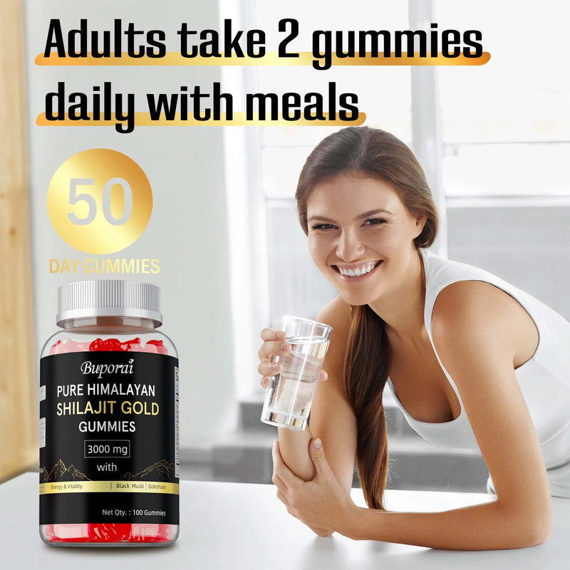 Pure Himalayan Shilajit Gold Gummies - Improve Athletic Performance, Reduces Fatigue, Endurance and Memory, Promote Brain Health