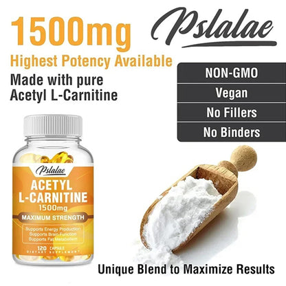 Acetyl-L-Carnitine Capsules 1500 Mg - Supports Natural Energy Production, Supports Memory and Concentration