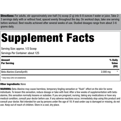 PipingRock | Beta Alanine Powder, 2000 mg, (250 g) Bottle
