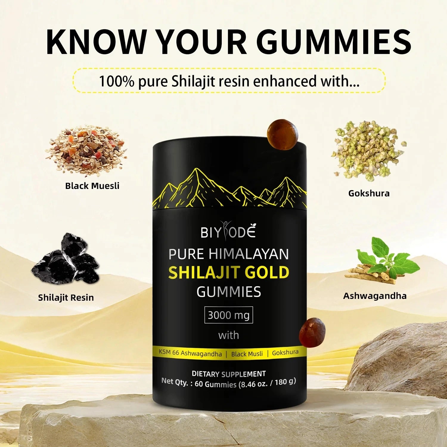 Pure Himalayan Shilajit Gummies Gold for Men & Women Energy & Immune System Minerals Supplement