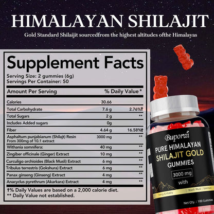 Pure Himalayan Shilajit Gold Gummies - Improve Athletic Performance, Reduces Fatigue, Endurance and Memory, Promote Brain Health
