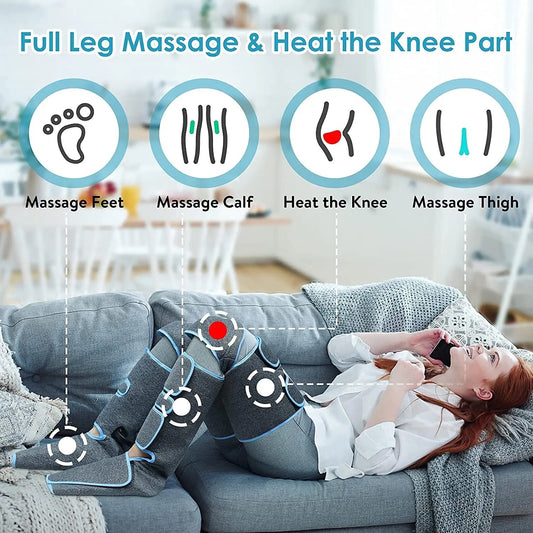 Foot air pressure leg massager promotes blood circulation, body massager, muscle relaxation, lymphatic drainage device 360°
