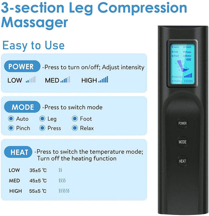 Foot air pressure leg massager promotes blood circulation, body massager, muscle relaxation, lymphatic drainage device 360°
