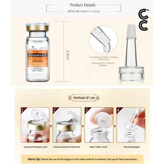 Anti Aging Peptides | Serum for Face (8 vials per order) for Moisturising Hyaluron Acid Vitamin C Six Peptide Q10 VC Facial Essence Skin Care