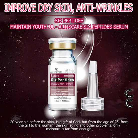 Anti Aging Peptides | Serum for Face (8 vials per order) for Moisturising Hyaluron Acid Vitamin C Six Peptide Q10 VC Facial Essence Skin Care
