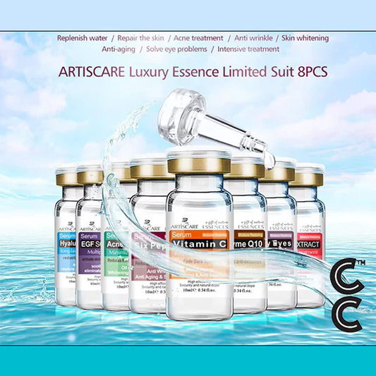 Anti Aging Peptides | Serum for Face (8 vials per order) for Moisturising Hyaluron Acid Vitamin C Six Peptide Q10 VC Facial Essence Skin Care