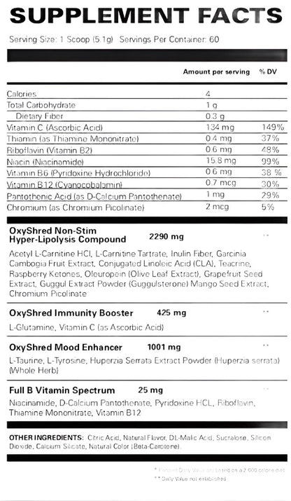 Oxyshred Non Stim  INFO Panel